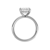A profile view of the Princess cut diamond engagement ring in platinum with a diamond channel band and cathedral setting