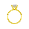 A profile view of the Princess cut diamond engagement ring in 14k yellow gold with a diamond channel band and cathedral setting