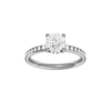 A front view of the Round cut diamond engagement ring in platinum with a diamond channel band and cathedral setting