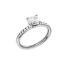 A three-quarter view of the Round cut diamond engagement ring in platinum with a diamond channel band and cathedral setting