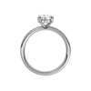 A profile view of the Round cut diamond engagement ring in platinum with a diamond channel band and cathedral setting
