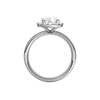 14K white gold oval halo engagement ring full band view with diamond channel band and elevated halo center.