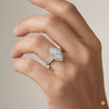Marquise cut diamond engagement ring in 14k white gold with a X band and X setting on a hand