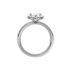 Platinum marquise halo engagement ring full band profile showing continuous channel set diamonds and cathedral mounted halo center.