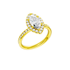 14K yellow gold marquise halo engagement ring angled view showing marquise center diamond, halo and channel set diamonds.