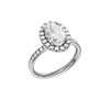 14K white gold oval halo engagement ring angled view showcasing oval center stone, halo sparkle and channel set band.