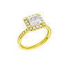 A three-quarter view of the Princess cut diamond engagement ring in 14k yellow gold with a diamond channel band and cathedral setting