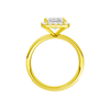 A profile view of the Princess cut diamond engagement ring in 14k yellow gold with a diamond channel band and cathedral setting