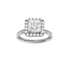 A front view of the Princess cut diamond engagement ring in 14k white gold with a diamond channel band and cathedral setting