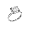 A three-quarter view of the Princess cut diamond engagement ring in platinum with a diamond channel band and cathedral setting