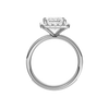 A profile view of the Princess cut diamond engagement ring in 14k white gold with a diamond channel band and cathedral setting