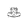 A front view of the Radiant cut diamond engagement ring in platinum with a diamond channel band and cathedral setting