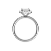 A profile view of the Radiant cut diamond engagement ring in platinum with a diamond channel band and cathedral setting