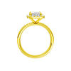 A profile view of the Radiant cut diamond engagement ring in 14k yellow gold with a diamond channel band and cathedral setting