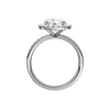 A profile view of the Round cut diamond engagement ring in 14k white gold with a diamond channel band and halo setting