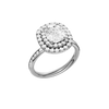 A three-quarter view of the Elongated Cushion cut diamond engagement ring in 14k white gold with a channel band and double halo setting