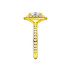 A side view of the Elongated Cushion cut diamond engagement ring in 14k yellow gold with a channel band and double halo setting