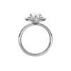 A profile view of the Marquise cut diamond engagement ring in platinum with a channel band and cathedral setting