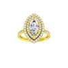A front view of the Marquise cut diamond engagement ring in 14k yellow gold with a channel band and cathedral setting