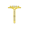 A side view of the Marquise cut diamond engagement ring in 14k yellow gold with a channel band and cathedral setting