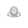 A front view of the Oval cut diamond engagement ring in 14k white gold with a diamond channel band and cathedral setting