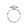 A profile view of the Oval cut diamond engagement ring in platinum with a diamond channel band and cathedral setting