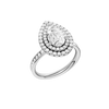 A three-quarter view of the Pear cut diamond engagement ring in 14k white gold with a diamond channel band and cathedral setting