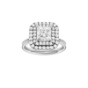 A front view of the Princess cut diamond engagement ring in platinum with a diamond channel band and cathedral setting
