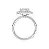 A profile view of the Princess cut diamond engagement ring in platinum with a diamond channel band and cathedral setting