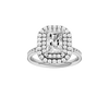A front view of the Radiant cut diamond engagement ring in 14k white gold with a diamond channel band and cathedral setting