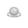 A front view of the Round cut diamond engagement ring in platinum with a diamond channel band and cathedral setting