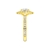 A side view of the Round cut diamond engagement ring in 14k yellow gold with a diamond channel band and cathedral setting