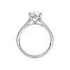 A profile view of the Elongated cushion cut diamond engagement ring in 14k white gold with a plain band and split setting