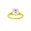 A front view of the Elongated cushion cut diamond engagement ring in 14k yellow gold with a plain band and split setting
