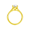 A profile view of the Elongated cushion cut diamond engagement ring in 14k yellow gold with a plain band and split setting