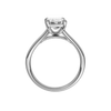 A profile view of the Emerald cut diamond engagement ring in 14k white gold with a plain band and split setting