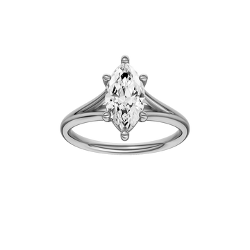 A front view of the Marquise cut diamond engagement ring in 14k white gold with a plain band and solitaire setting