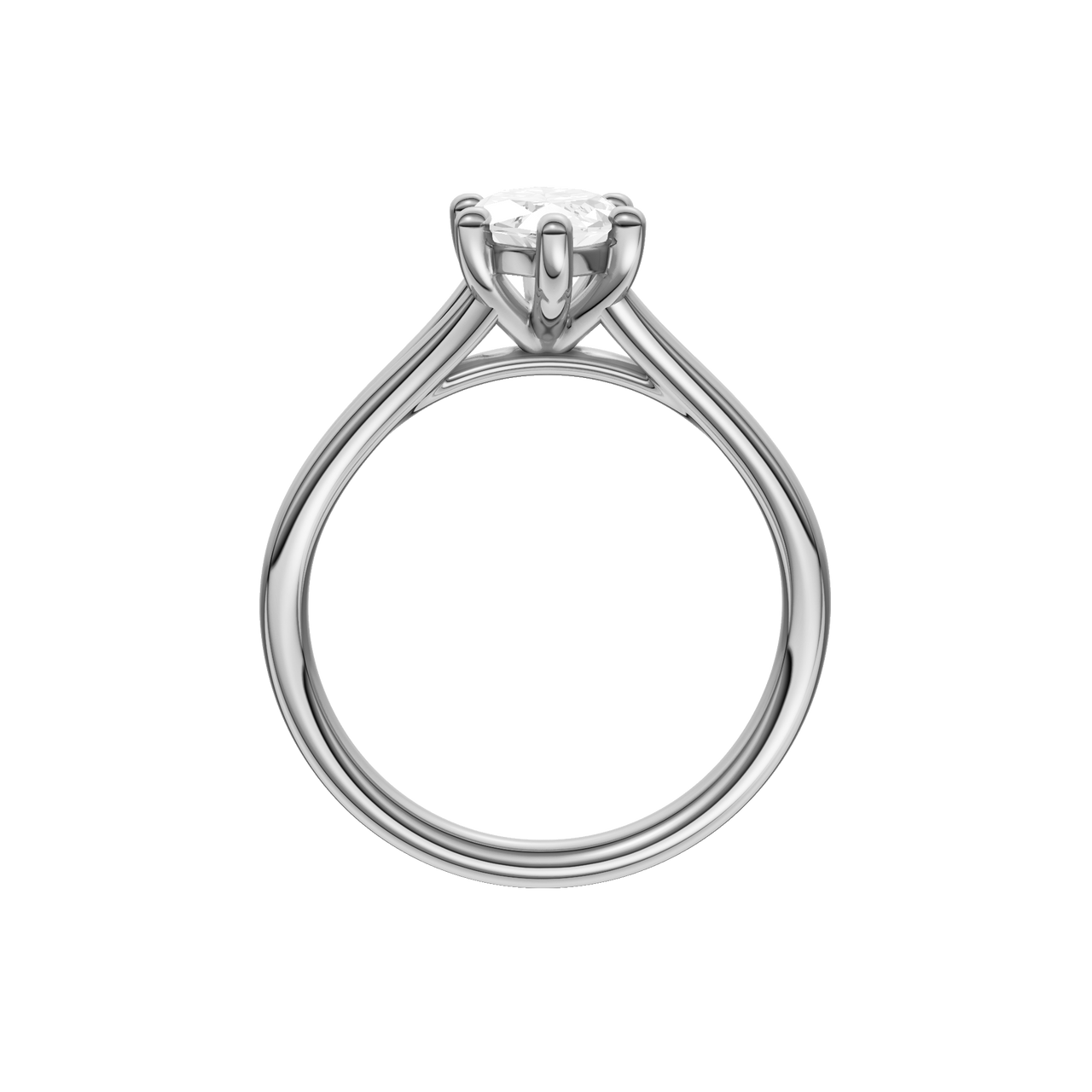 A profile view of the Marquise cut diamond engagement ring in platinum with a plain band and solitaire setting