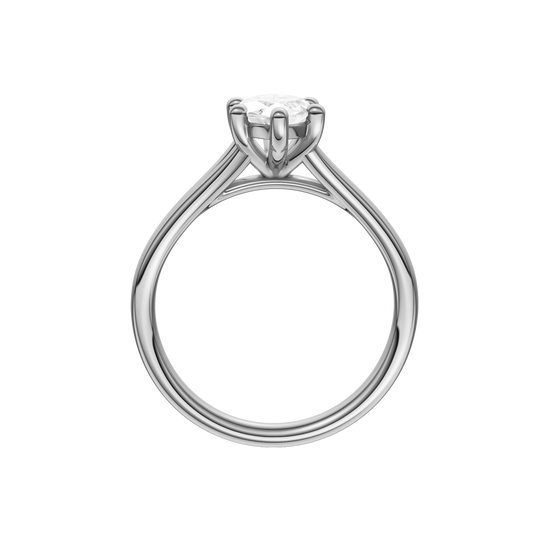 A profile view of the Marquise cut diamond engagement ring in 14k white gold with a plain band and solitaire setting