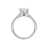 A profile view of the Oval cut diamond engagement ring in 14k white gold with a plain band and split setting