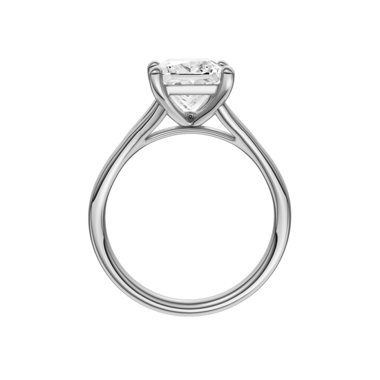 A profile view of the Princess cut diamond engagement ring in 14k white gold with a plain band and solitaire setting