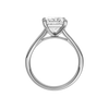 A profile view of the Princess cut diamond engagement ring in 14k white gold with a plain band and solitaire setting
