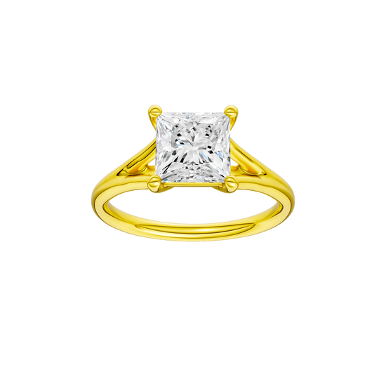 A front view of the Princess cut diamond engagement ring in 14k white gold with a plain band and solitaire setting