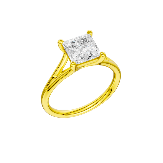 A three-quarter view of the Princess cut diamond engagement ring in 14k white gold with a plain band and solitaire setting