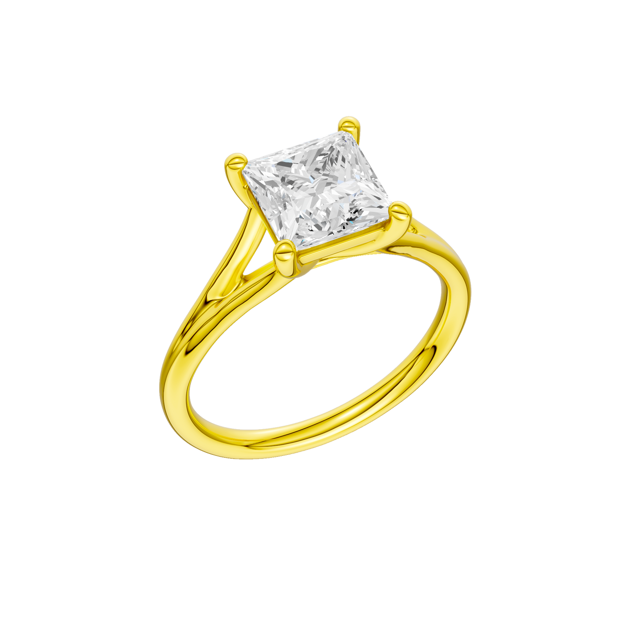 A three-quarter view of the Princess cut diamond engagement ring in 14k white gold with a plain band and solitaire setting