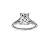 A front view of the Radiant cut diamond engagement ring in platinum with a plain band and split setting