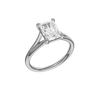 A three-quarter view of the Radiant cut diamond engagement ring in 14k white gold with a plain band and split setting