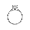 A profile view of the Radiant cut diamond engagement ring in 14k white gold with a plain band and split setting