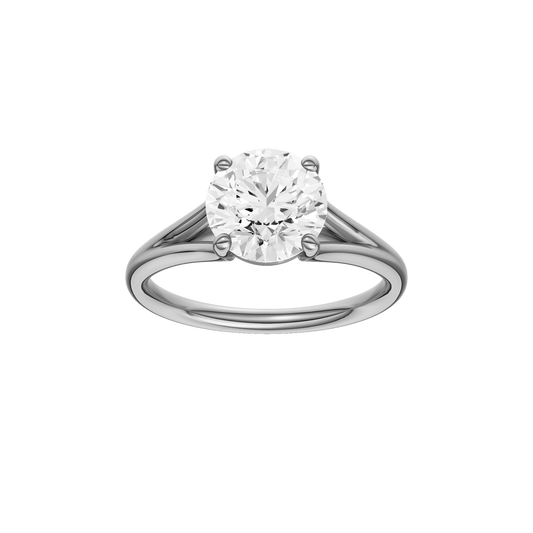 A front view of the Round cut diamond engagement ring in 14k white gold with a plain band and solitaire setting