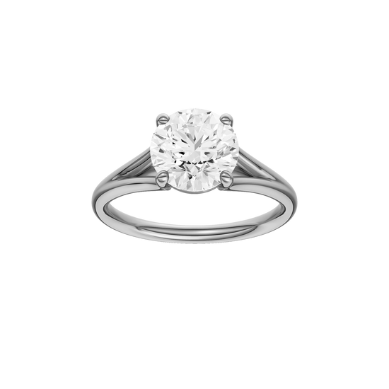 A front view of the Round cut diamond engagement ring in platinum with a plain band and solitaire setting